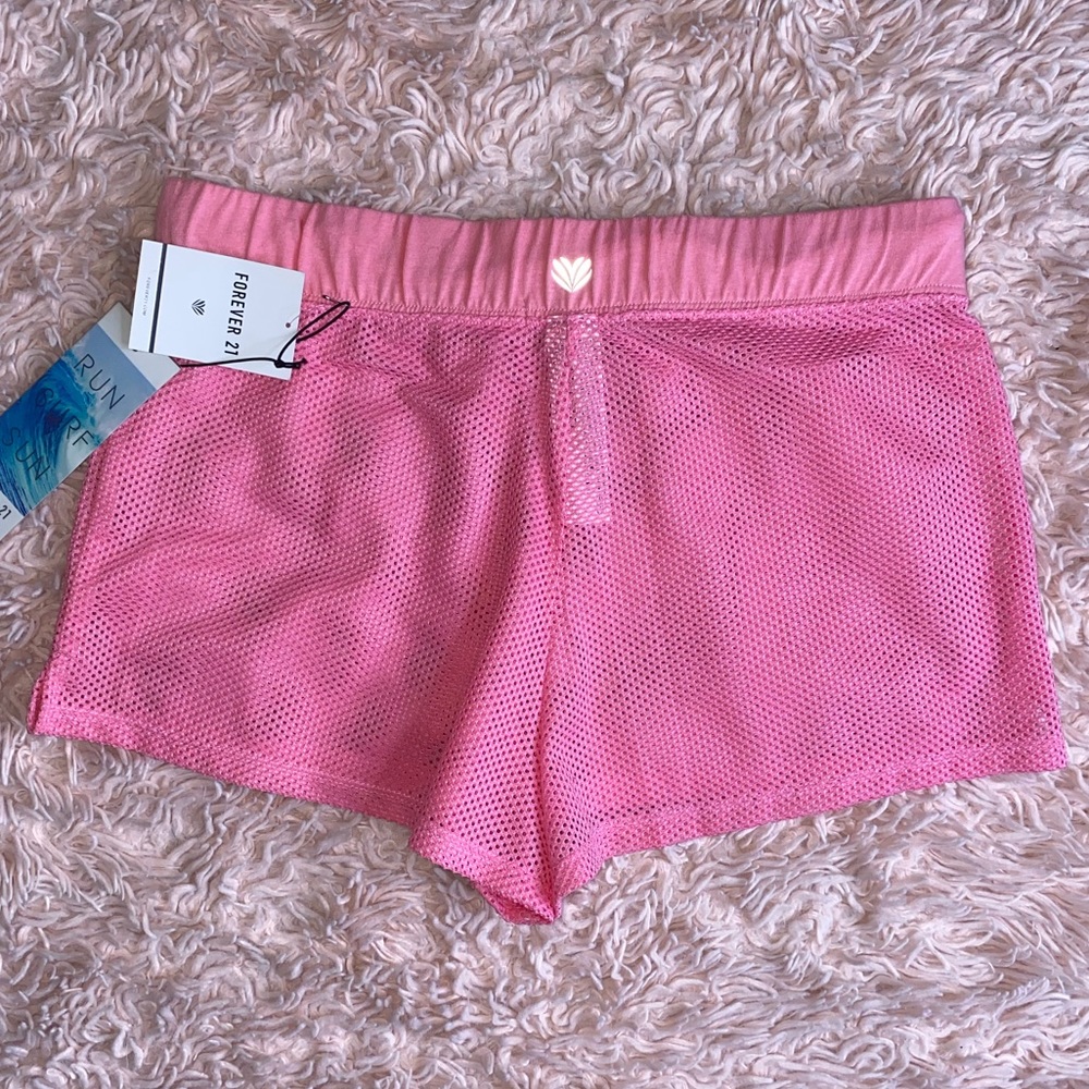 Forever 21 Pink Mesh See-Through Shorts Drawstring Elastic Waist NWT, Size M - Picture 2 of 4